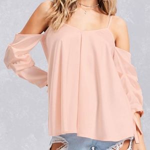 F21 Blush Satin Open-Shoulder Top S